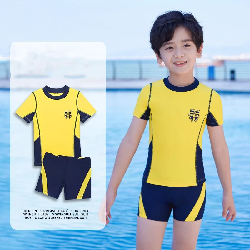 Vyrážka Stráže detské Plavky Split Roztomilý Pláž Nosiť Veľký Chlapec Profesionálne Horúci Prameň Chlapci Plávanie Oblek Surfovať Tričko plavky