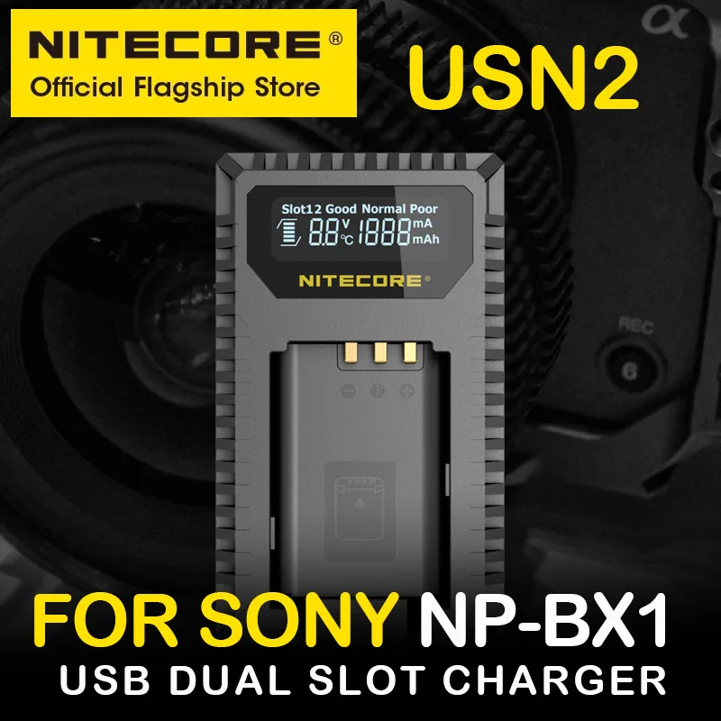 NITECORE USN2 Digitálny Fotoaparát, Nabíjačku Dual Slot USB intelligent pre Sony NP-BX1 Fotoaparát Batérie, Počas Vybíjania Batérie Aktivácia