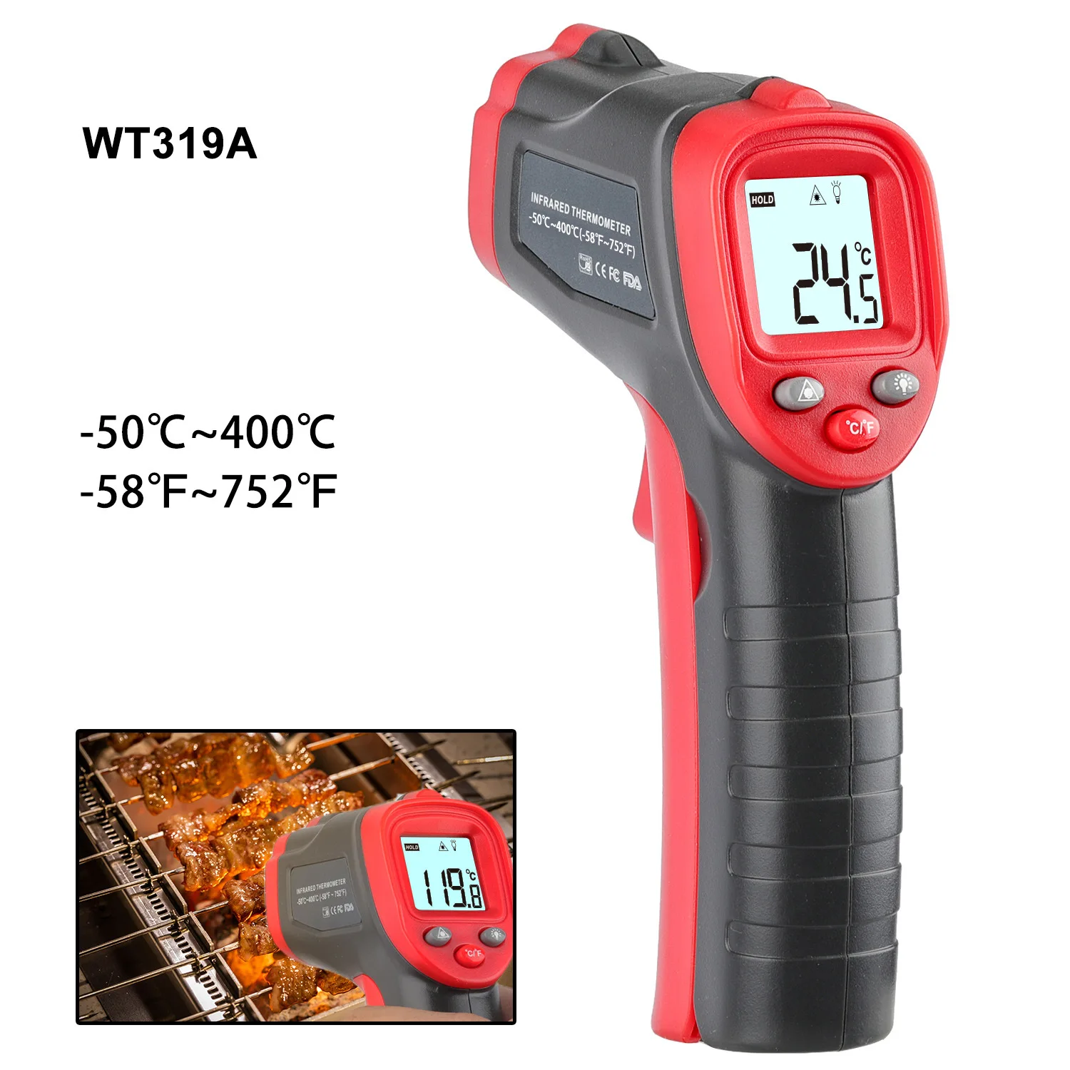 WT319A WT319B Infračervený Teplomer Priemyselné Pečenie Klimatizácia Chladnička Vykurovanie a Chladenie Teplomer