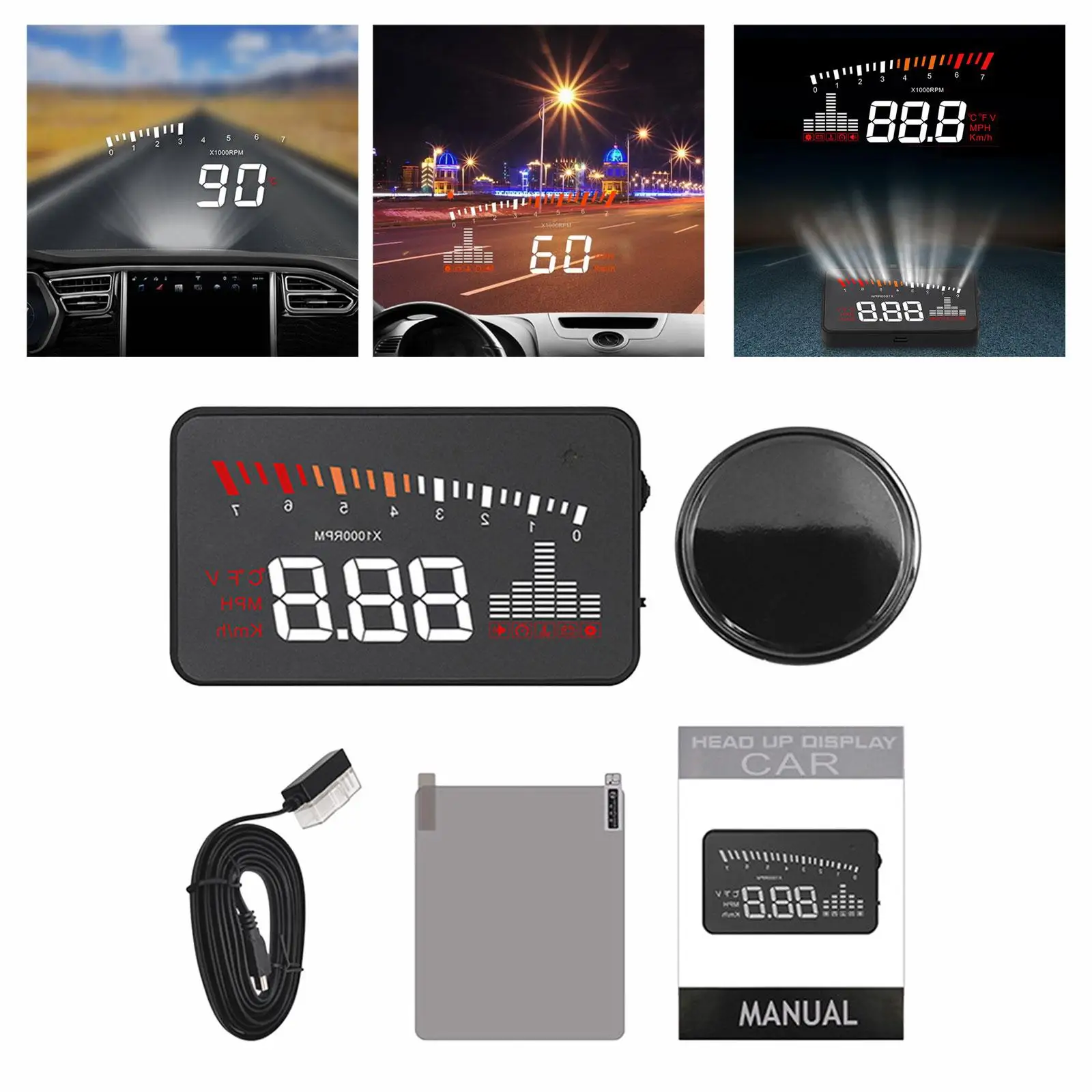 Auto Head-up Display Automobilový Únava Jazdy Pripomienka LED Alarm prekročenia rýchlosti HUD Teplota Vody Odolné Hlavu hore Projektor