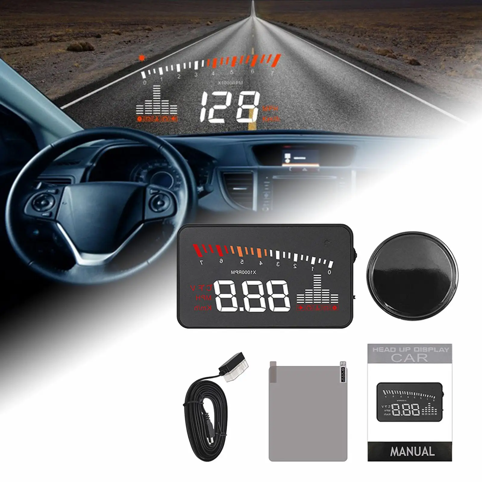 Auto Head-up Display Automobilový Únava Jazdy Pripomienka LED Alarm prekročenia rýchlosti HUD Teplota Vody Odolné Hlavu hore Projektor