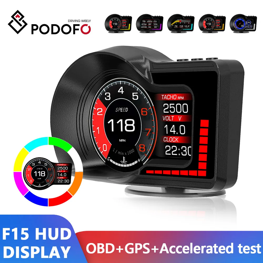 Podofo Auto Smart Digitálny Rýchlomer OBD2 GPS Head Up Displej HUD Bezpečnostný Alarm prekročenia rýchlosti OTÁČOK Meradlo Digitálne počítadlo kilometrov Univerzálny