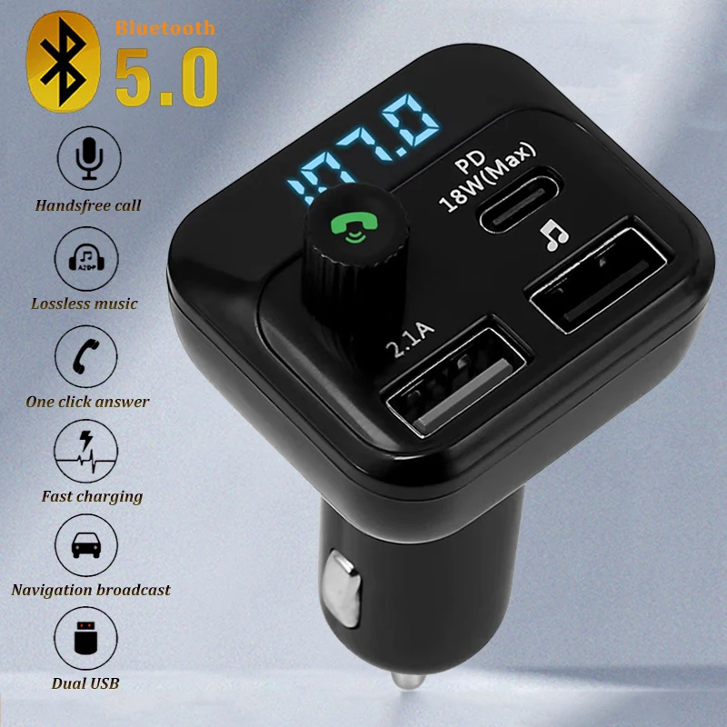 Auto Bluetooth 5.0 FM Bezdrôtové Handsfree, Audio Adaptér U Diskov MP3 Prehrávač 2.1 Dual USB Rýchlo Nabíjačka Auto Príslušenstvo