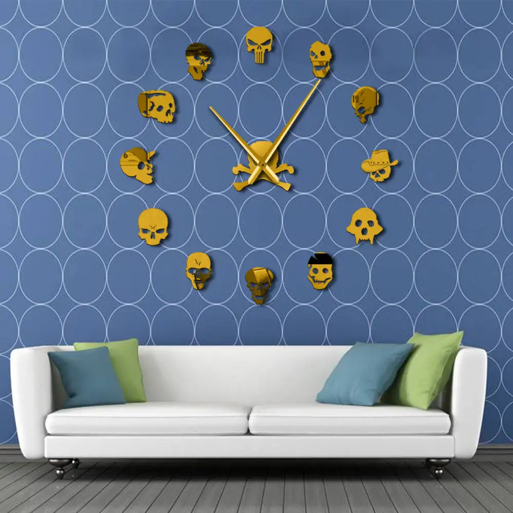 Rôzne Lebka Hlavy DIY Horor Wall Art Obrie Nástenné Hodiny Big Ihly Frameless Zombie Hláv Veľké Nástenné Hodinky Halloween Dekor
