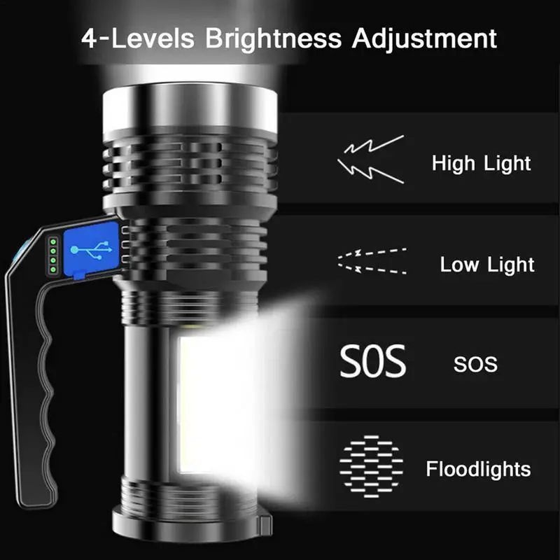 Baterka USB LED Svetlo, Dobíjanie KLASU Bočné Svetlo Vonkajšie Prenosné Lampy, 4 Úrovne Jasu Nepremokavé Nabíjateľné Baterky