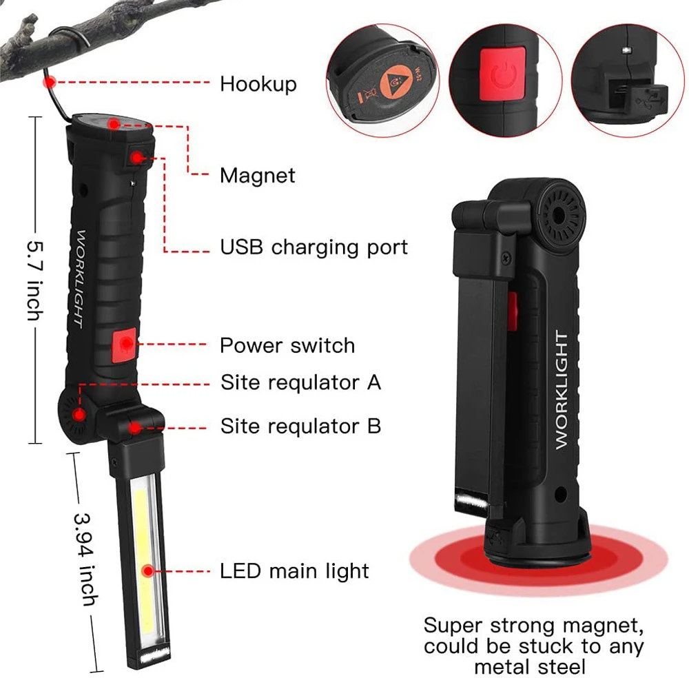 Multifunkčná Skladacia Práce Svetlá COB LED Baterka vstavanú Batériu Svetlo Camping Magnetické Prenosné Lampy Baterky