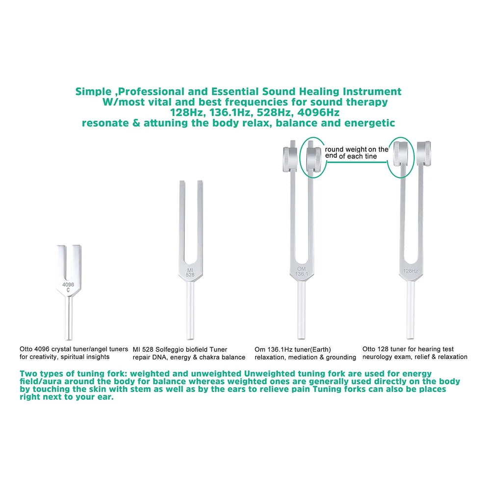 4Pcs Tuning Fork Nastaviť(128Hz, 136.1 Hz, MI 528Hz, 4096Hz),pre Liečenie Čakier,Zvukovej Terapie,liek proti Stresu