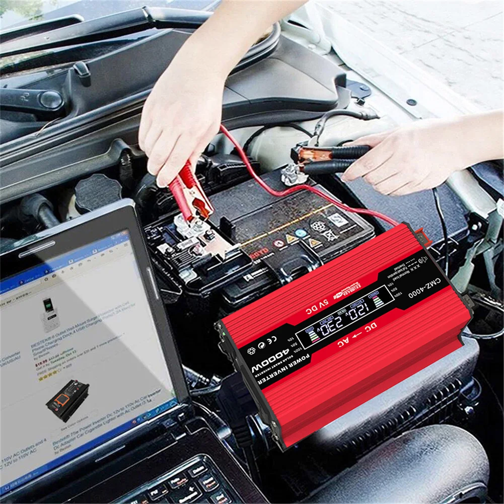 4000W Auto Invertor Napätia Transformátor 12V Adaptér do Auta na 110V/220V Dual USB, LCD Displej Modifikovaná Sínusová Vlna Poplatok Konvertor