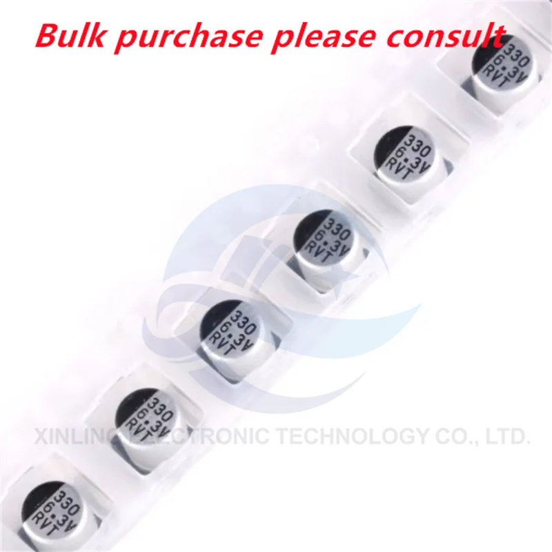 10pcs kvalitný čip hliníkové elektrolytický kondenzátor 6.3 V 330UF objem 6.3*7,7 mm SMD čip elektrolýza