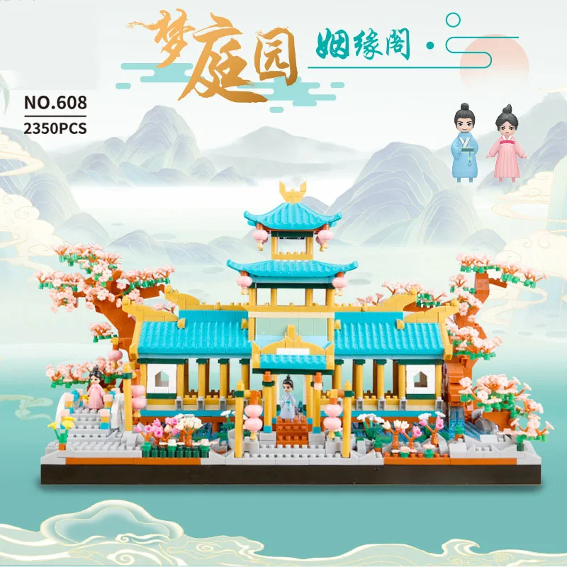 Mytologické Architektúry Micro Daimond Blok Čína Manželstva Pavilón Obrázok Tehly Vzdelávacie Hračka Zostaviť Nanobricks