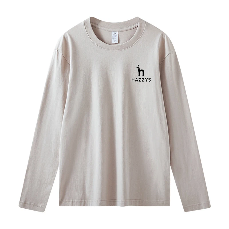 100% Bavlna Nové HAZZYS jar jeseň okrúhlym výstrihom, dlhý rukáv t-shirt muži ženy čistej bavlny všestranný klesnutie jednofarebné tričko