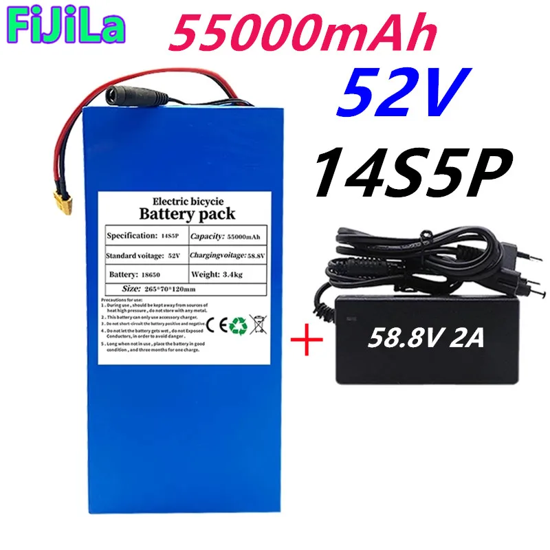 Batterie Au Lítium-52V 14S5P 55000mAh 18650 1500W, Zalejeme Rovnováhu De Velo électrique, Trojkolka, Chargeur 58,8 V 2a