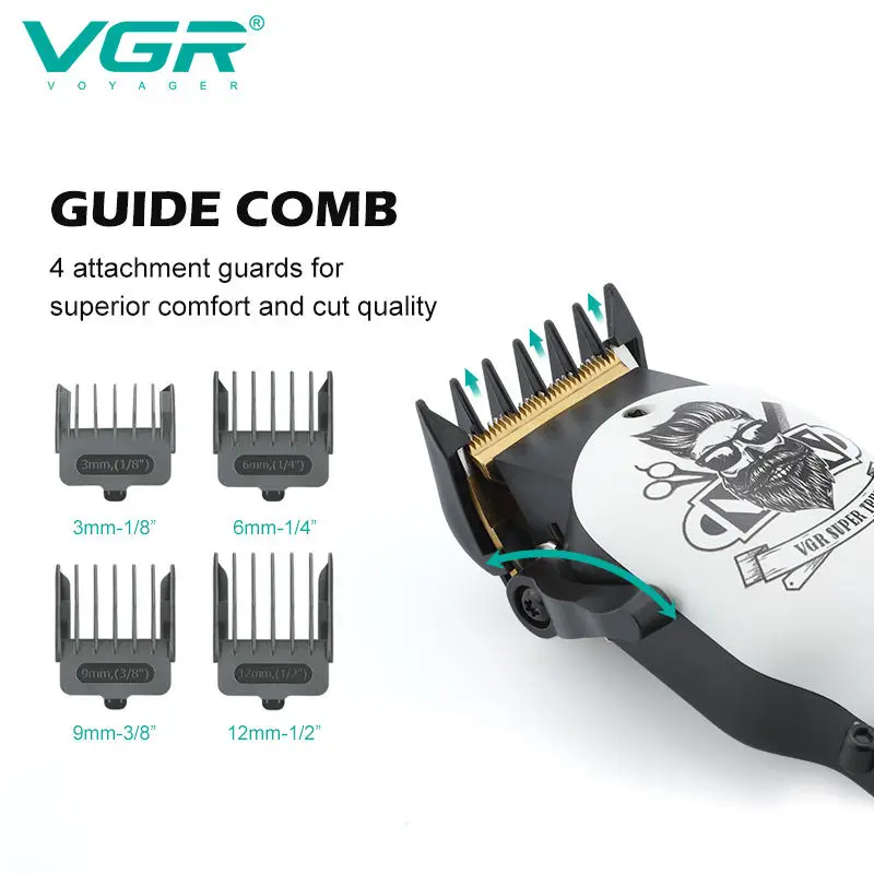 Pôvodné VGR Elektrické Hair Clipper Nabíjateľné Akumulátorové Mužov Vlasov Zastrihávač Pre Fúzy Vlasy Rezací Stroj Účes