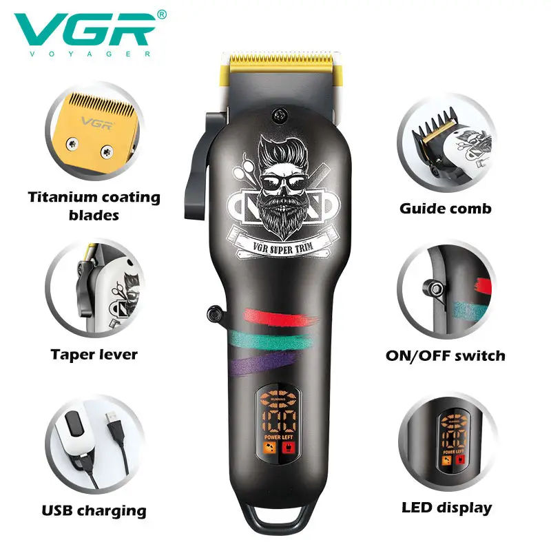 Pôvodné VGR Elektrické Hair Clipper Nabíjateľné Akumulátorové Mužov Vlasov Zastrihávač Pre Fúzy Vlasy Rezací Stroj Účes