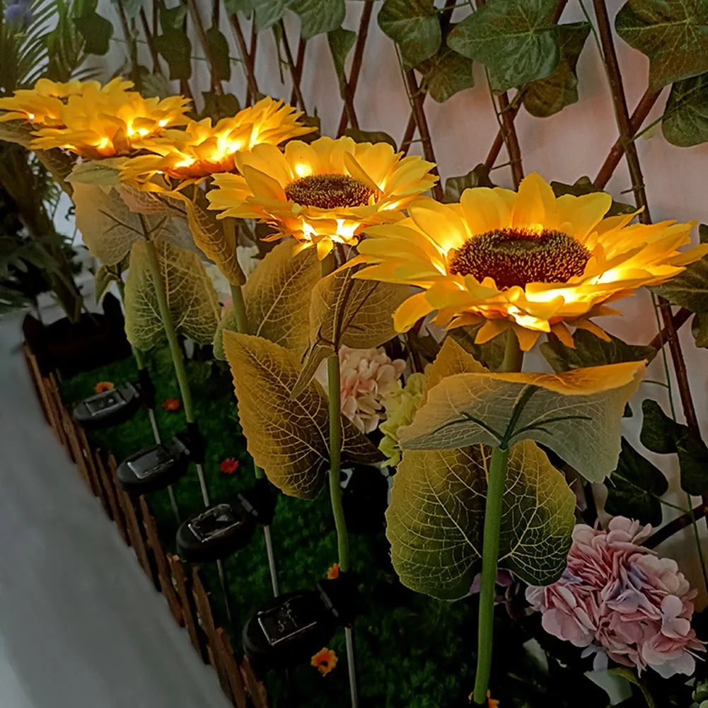 2 ks Solárne LED Slnečnice Svetlá Žltá Záhrada Nepremokavé Vonkajšie Dvore Cesta Trávnik Svetla Teplé Biele Svetlo, Záhradné Dekorácie