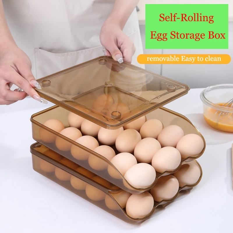 Self-Valcovanie Vajcia Úložný Box 1/2/3Layer Vajcia Ostrejšie Stohovateľné Skladovanie Kuchyňa Chladnička Vajcia Organizátor Zásuvky typu Veľká