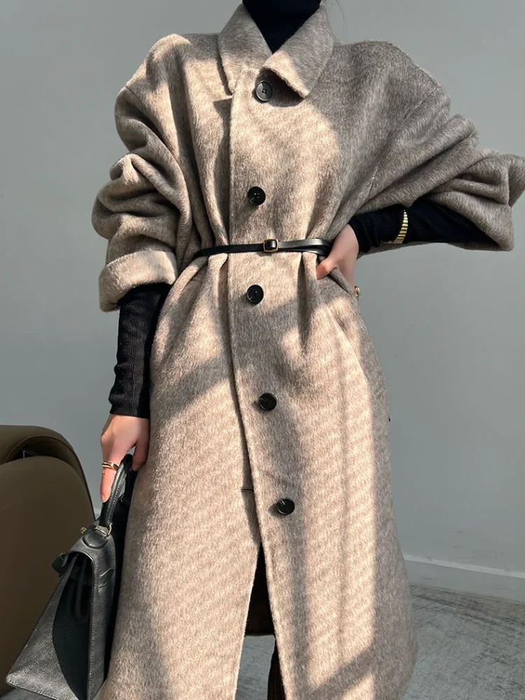 Vlny Kabát pre Ženy Pevné kórejský Voľné obojstranné Cashmere Teplé Jesenné Zimné Žien Studenej Kabát Módy Pásu Coats pre Ženy