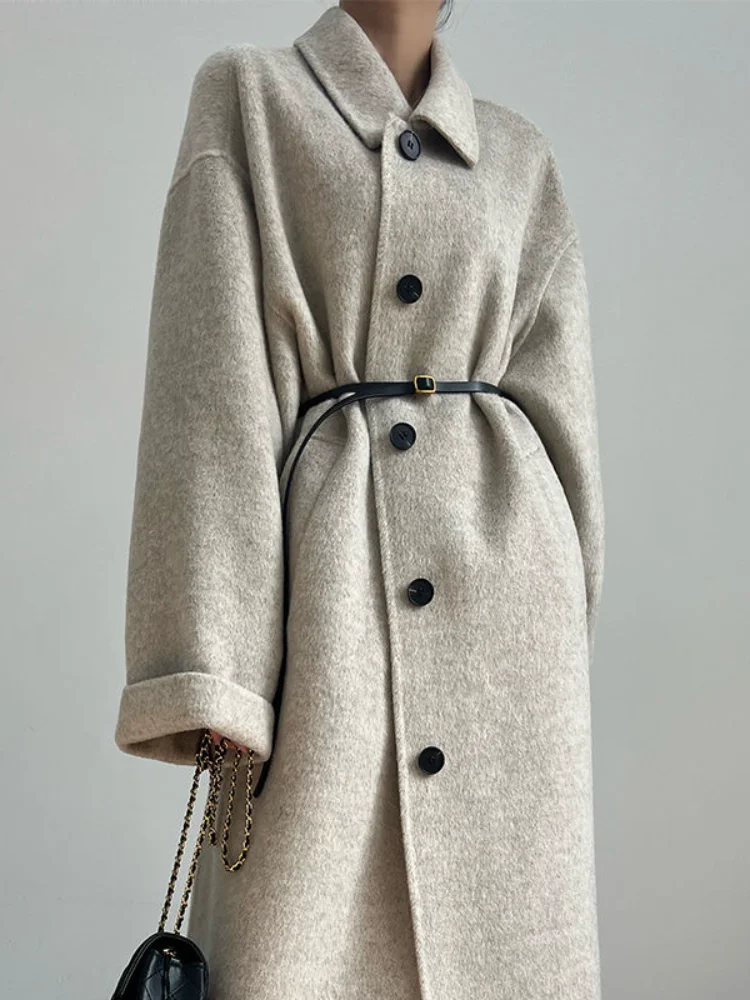 Vlny Kabát pre Ženy Pevné kórejský Voľné obojstranné Cashmere Teplé Jesenné Zimné Žien Studenej Kabát Módy Pásu Coats pre Ženy