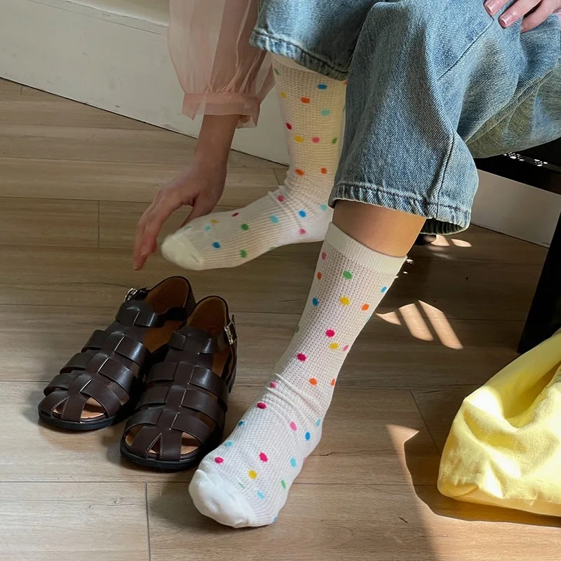 Farebné Bodky Ponožky Ženy Módne Dlhé Ponožky Žena Priedušná Tenké Ponožky Dievčatá Streetwear Calcetine mujer