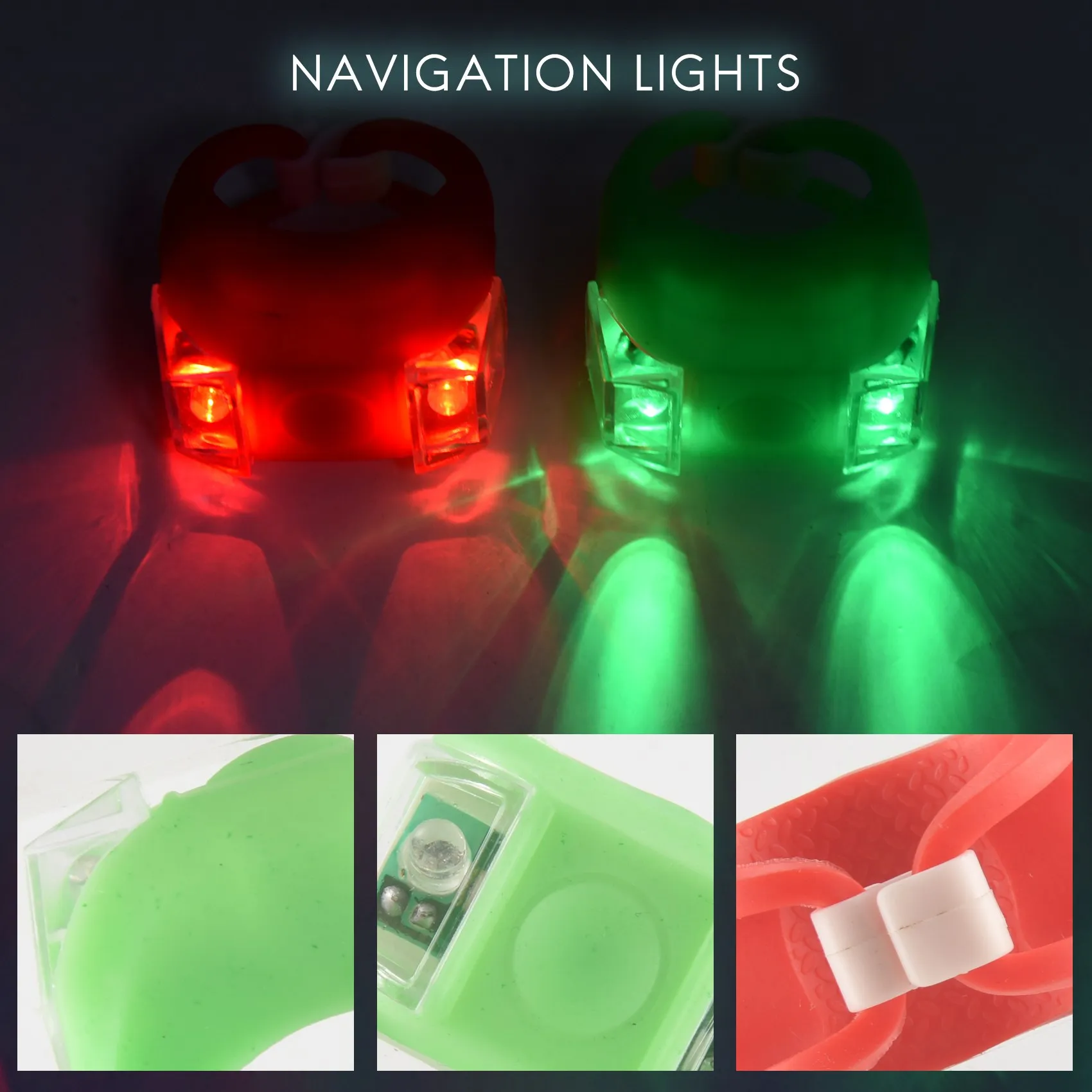 4 x LED Loď Navigačné Svetlá na Lodi, Jachta, motorový čln Bicykli Lov v Noci Beží Rybolov (Červená, Zelená)