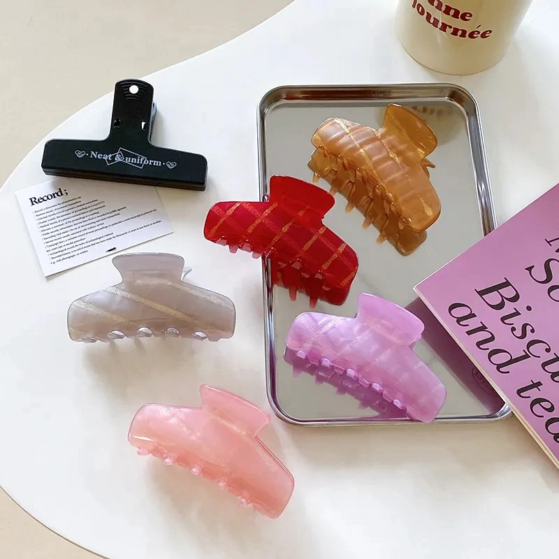 Kórejský Nové Módne 9.5 cm Geometrické línie Vlasov Clip Jednoduché Candy Farby Akrylové Shark Klip Doplnky do Vlasov Pre Ženy, Dievčatá