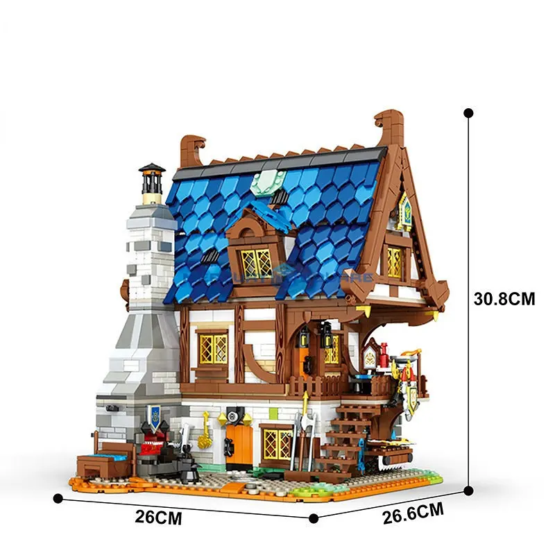 Kováč Domu Model Budovy MOC Bloky Európskej Stredovekej Storočia liatiny Obchod Modulárnej Architektúry Tehly Hračka Darček Deti