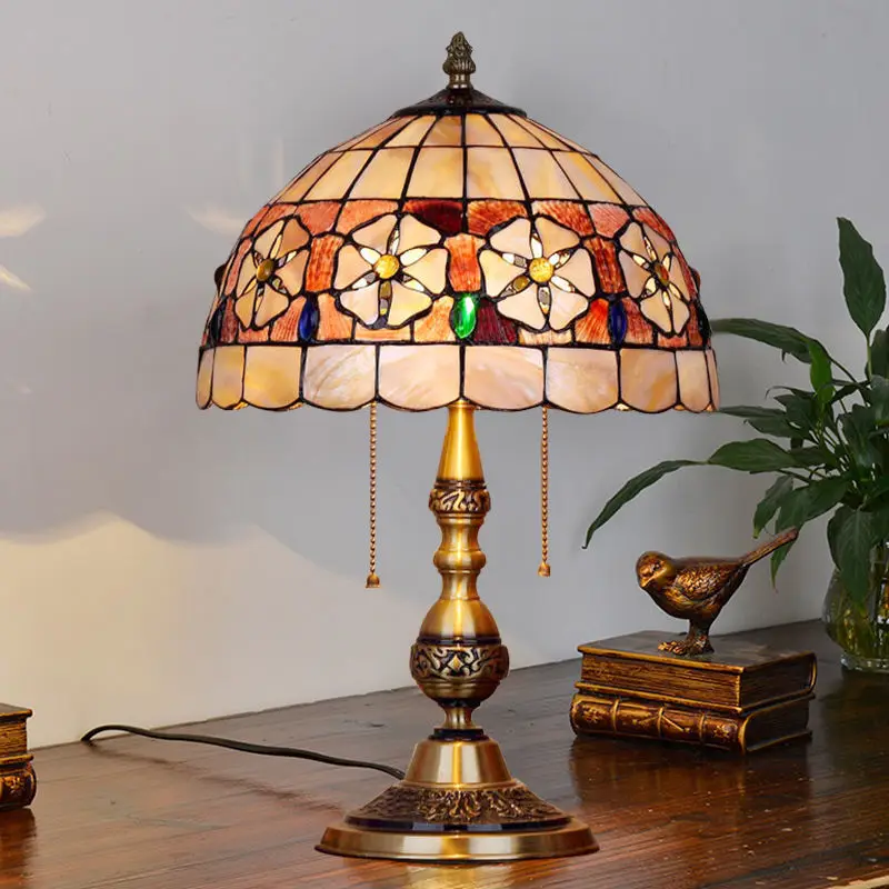 TEMOU Moderné Mosadz Tiffany stolná Lampa LED Európskej Retro Luxusné Tvorivé Shell Stôl Svetlo pre Domáce Obývacia Izba, Spálňa
