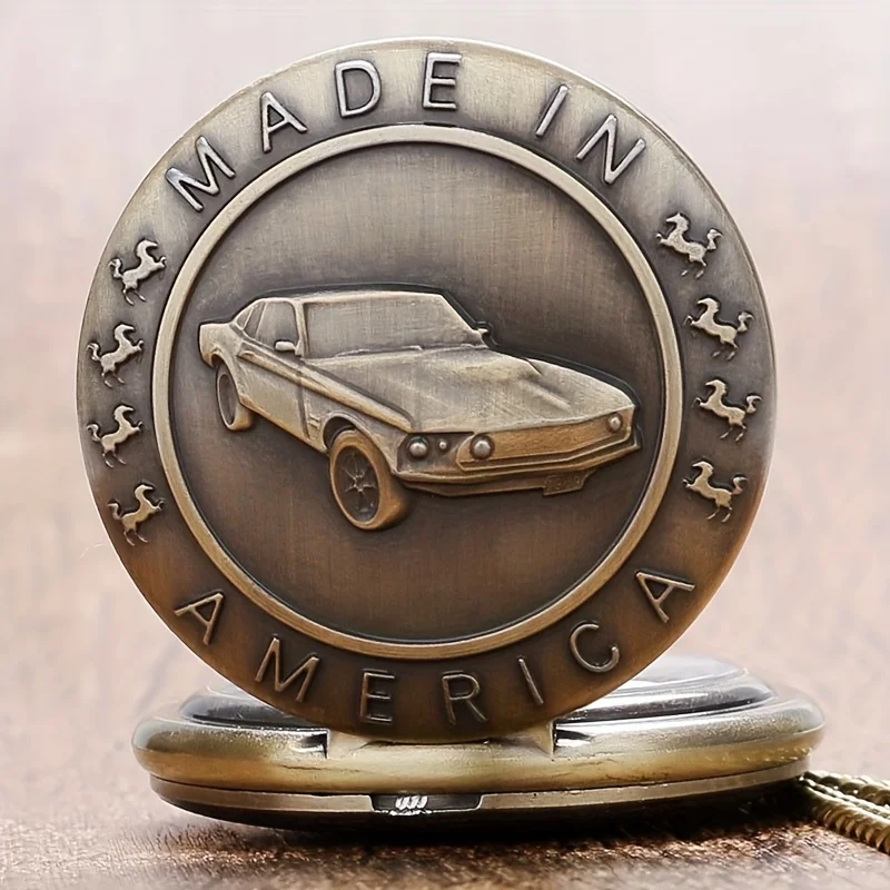 Vintage Bronze Jedinečný Mosadz Auto Vzor Vrecku Sledovať Pohyb Darček Prívesok Hodiny Pre Mlae Deti Relogio Saati