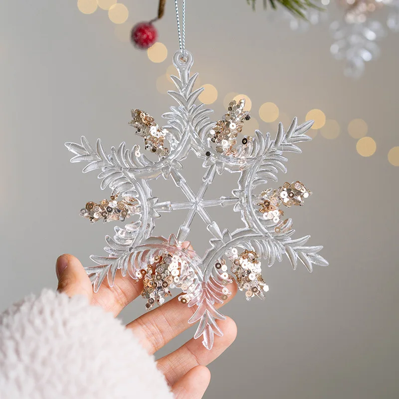 Vianočné Ozdoby Snowflake Sticky Ružové Flitre Akryl Prívesok Vianočný Strom Visí Ozdoby Veselé Vianoce A Šťastný Nový Rok