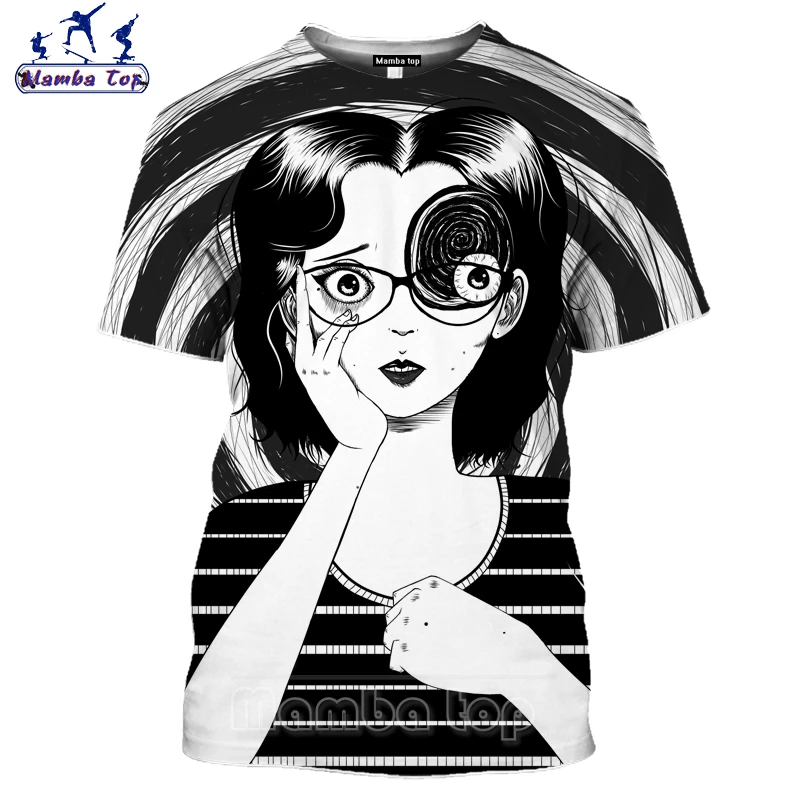 Mamba Vrchole Letné Karikatúra Holka T Shirt Mužov 3D Tlač Japonsko Thriller Komické Spisovateľ Junji Ito Tričko Vírivá Prvej Ženy Krátky Rukáv