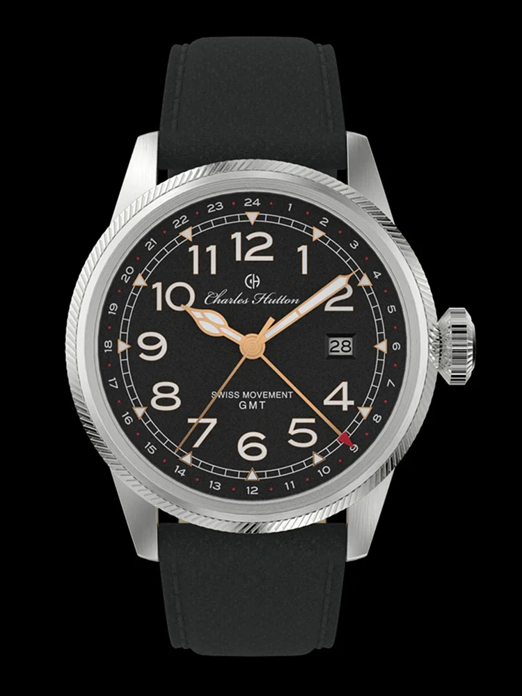 Vintage GMT Sledovať Mužov náramkové hodinky Quartz 43mm Nehrdzavejúcej Ocele, 100m Vodotesné Svietiace Hodiny Charles Hutton Hodinky Retro Štýle