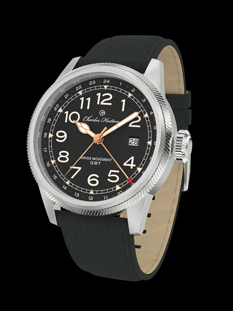 Vintage GMT Sledovať Mužov náramkové hodinky Quartz 43mm Nehrdzavejúcej Ocele, 100m Vodotesné Svietiace Hodiny Charles Hutton Hodinky Retro Štýle