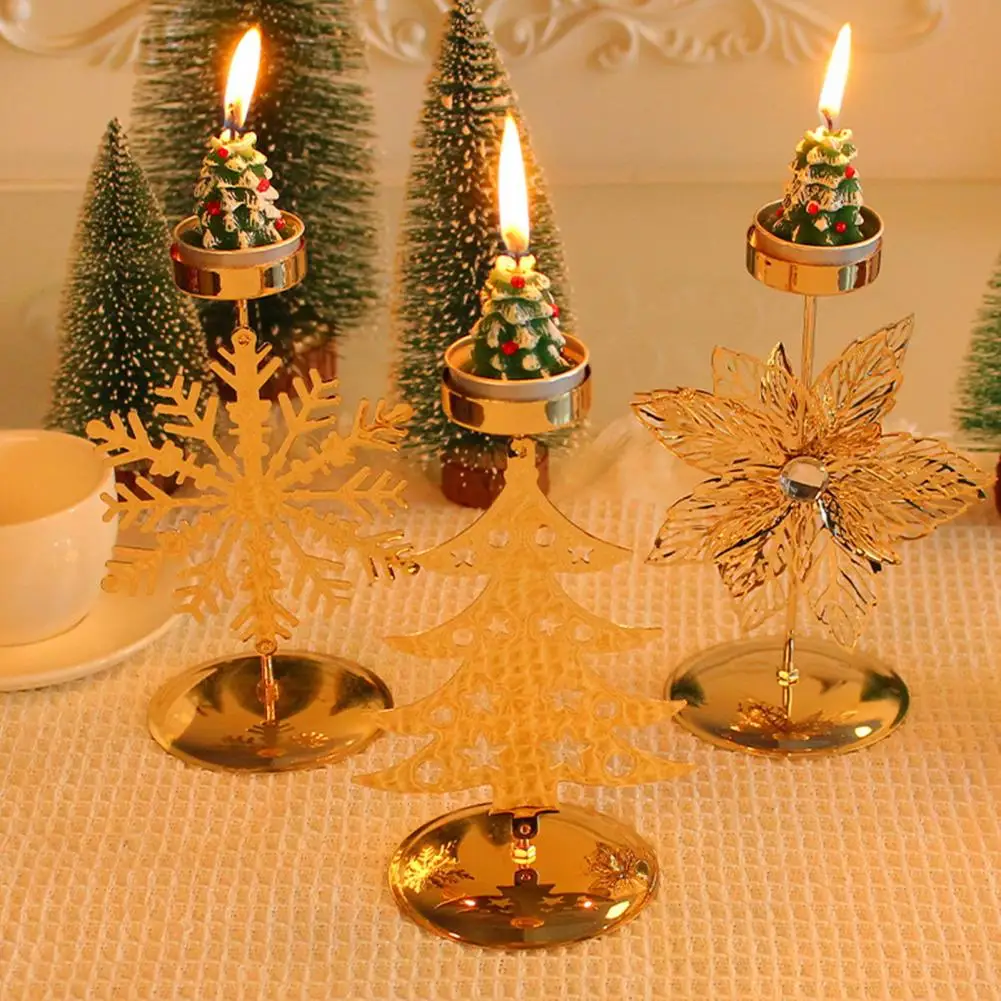 Santa Claus Snowflake Star Vianočný Svietnik Železa Sviečka Ornament Darček Ploche Svietnik Na Vianočný Stôl Dekorácie Zlato