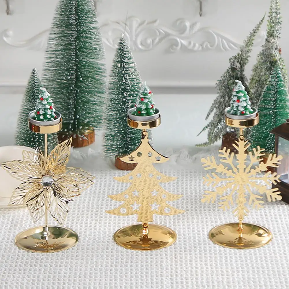 Santa Claus Snowflake Star Vianočný Svietnik Železa Sviečka Ornament Darček Ploche Svietnik Na Vianočný Stôl Dekorácie Zlato