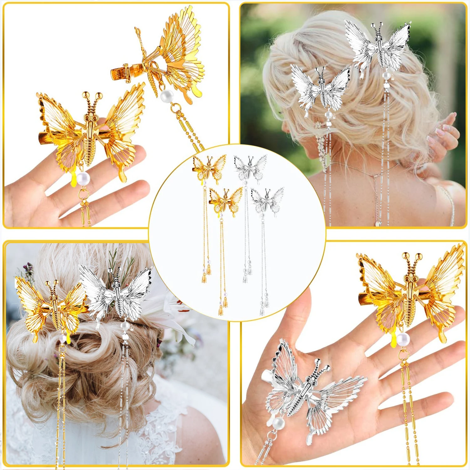 Elegantné Strapec Motýľ Vlásenky Ženy, Dievča, Starožitné Doplnky Chveje Motýľ Strane Klip Pohybujú Motýľ Vlásenky Headdress