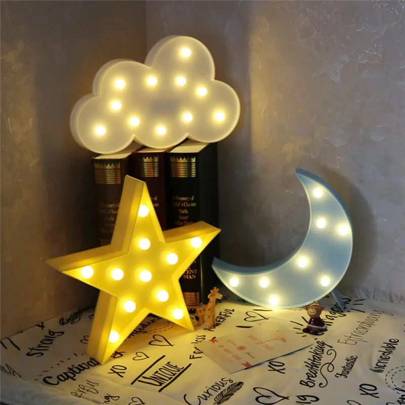 Nové Kreatívne LED Nočné Osvetlenie Krásne Hviezdy, Mesiac Cloud Čítanie Pre Deti Darček Hračka Baby Spálne Dekorácie na Stenu Svetlo Vnútorné Osvetlenie