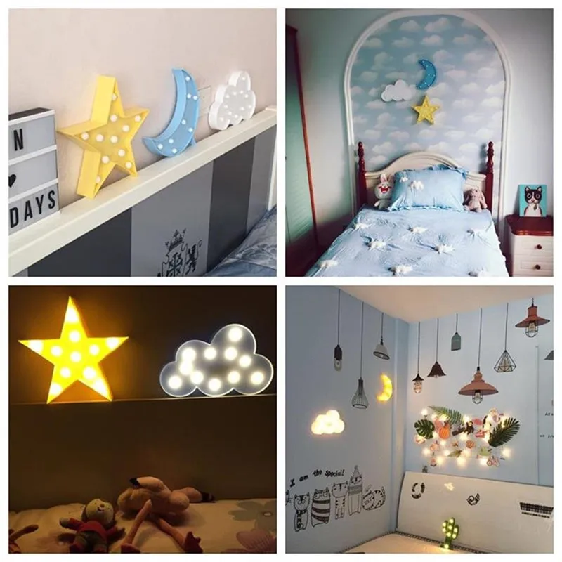 Nové Kreatívne LED Nočné Osvetlenie Krásne Hviezdy, Mesiac Cloud Čítanie Pre Deti Darček Hračka Baby Spálne Dekorácie na Stenu Svetlo Vnútorné Osvetlenie