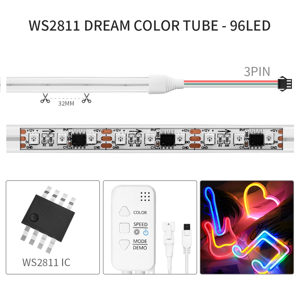 TUYA WS2811 Neon LED Pás 72/96LEDs/M Silikónové Neónové Svetlá S Hudbou Sync RGB/RGBIC Dreamcolor Naháňa Pásky pre Izba DC12/24V