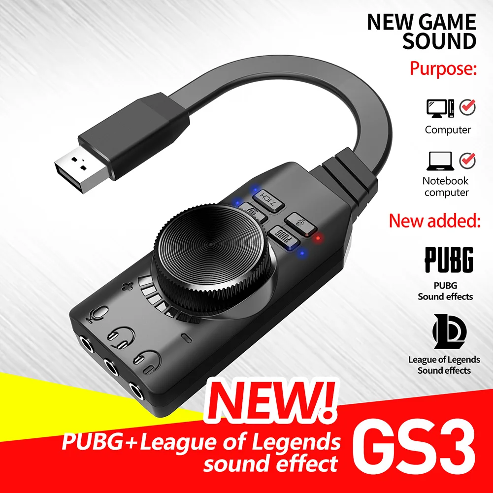 GS3 7.1 Kanálové Zvukové Karty Converter Adaptér, Externý USB Audio Headset pre PC
