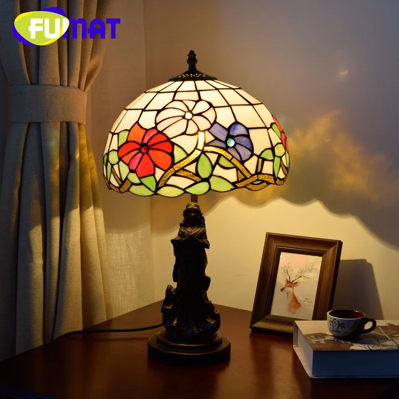 FUMAT Tiffany vitráže stolná lampa pupenec štýle art Deco slávnostné obývacia izba, Jedáleň, spálňa, nočné svetlo