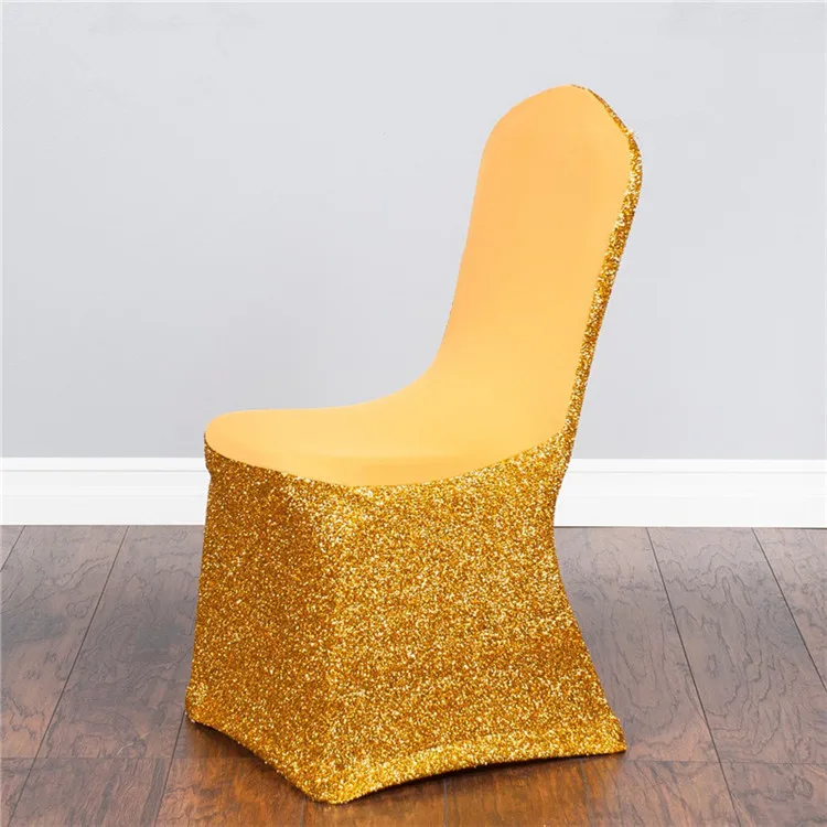 Kvalitné zlato, striebro univerzálny lesk úsek stoličky kryt lycra spandex stoličky kryt pre svadobné party banquet dekorácie