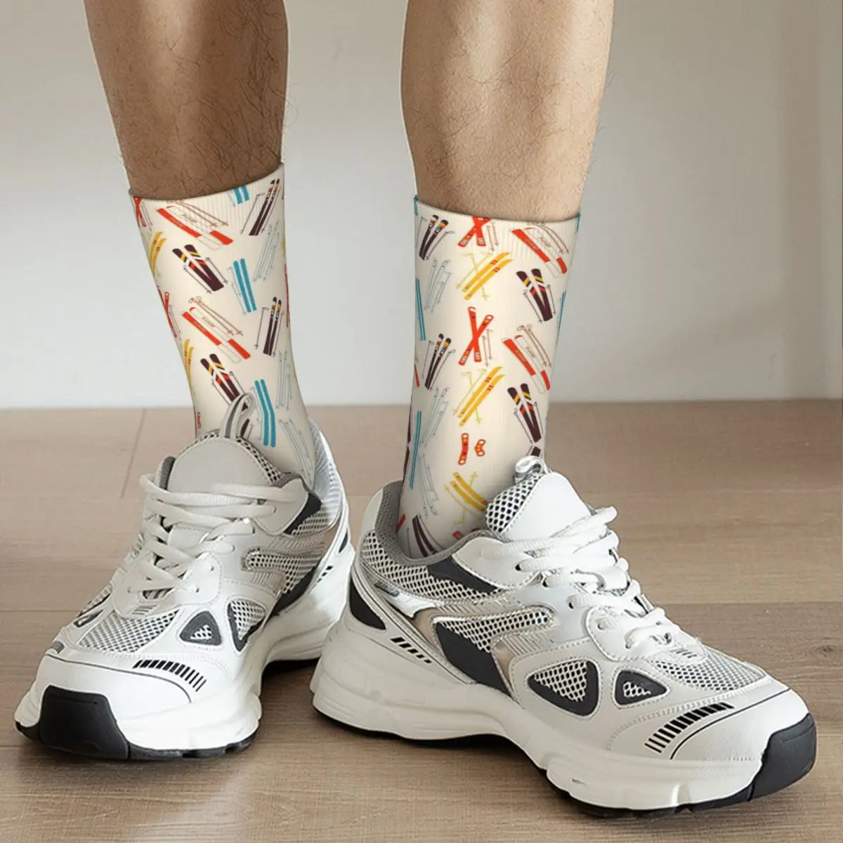 Retro Lyžiarske Vzor Na Krém Ponožky Harajuku Absorpciu Potu Pančuchy celú Sezónu Ponožky Príslušenstvo pre Človeka, Ženu, Darčeky
