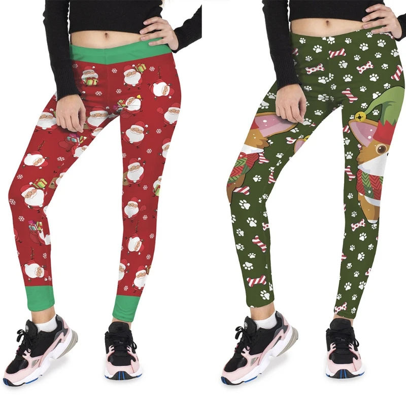 Ženy Vianočné Vznik Legíny Cartoon Santa Pruhy Digitálna Tlač Skinny Nohavice Dovolenku Strany Aktívne Jóga Nohavice