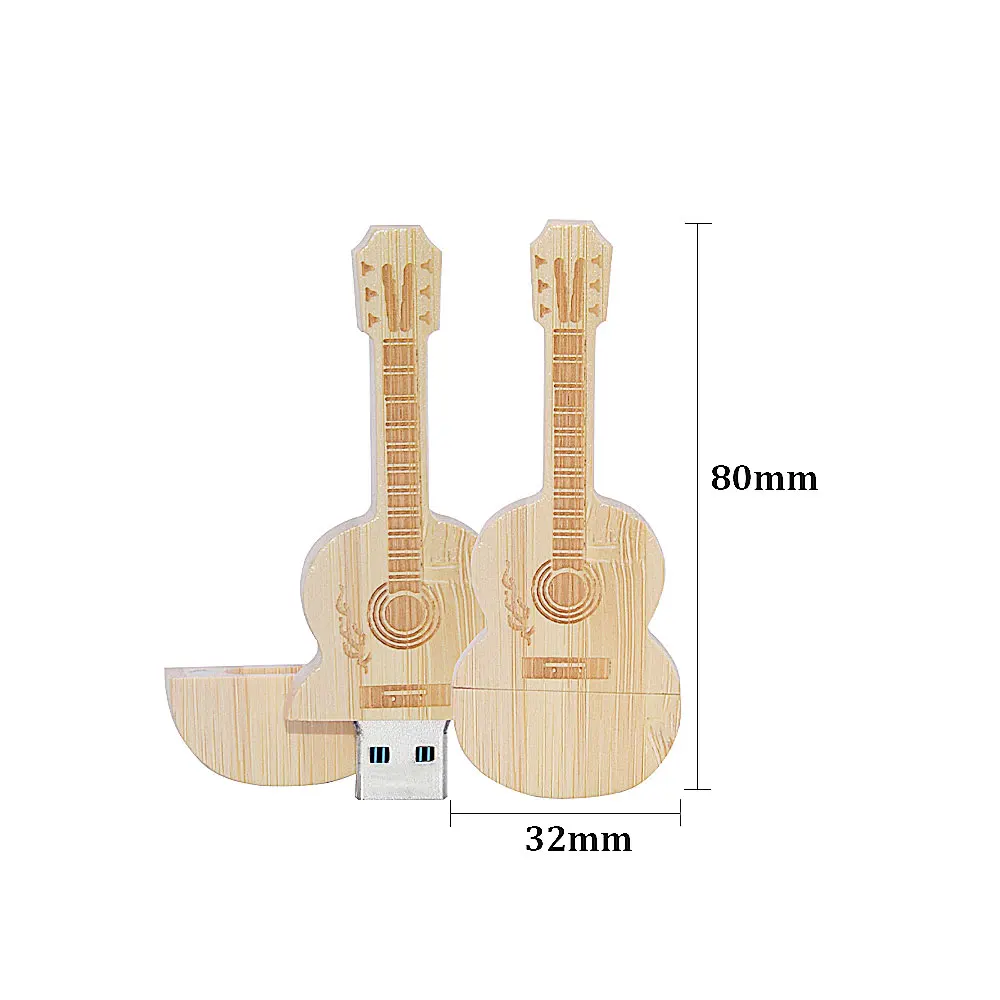 30pcs Prírodné drevené, bambusové Gitara model usb flash disku kl ' úč 4 GB 16 GB 32 GB, 64 GB 128 GB memory stick zadarmo Vlastné Logo