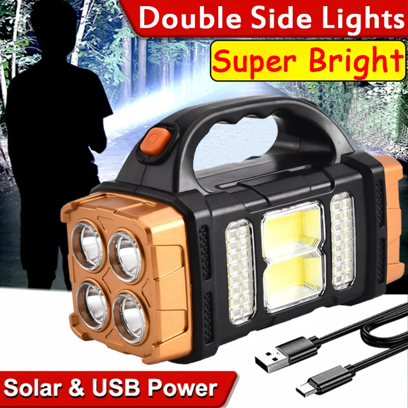Prenosný Výkonný USB Nabíjateľná Baterka Solárne COB LED Pracovné Svetlo 4 Výstroj Pochodeň Pozornosti Vodotesný pre Outdoor Camping