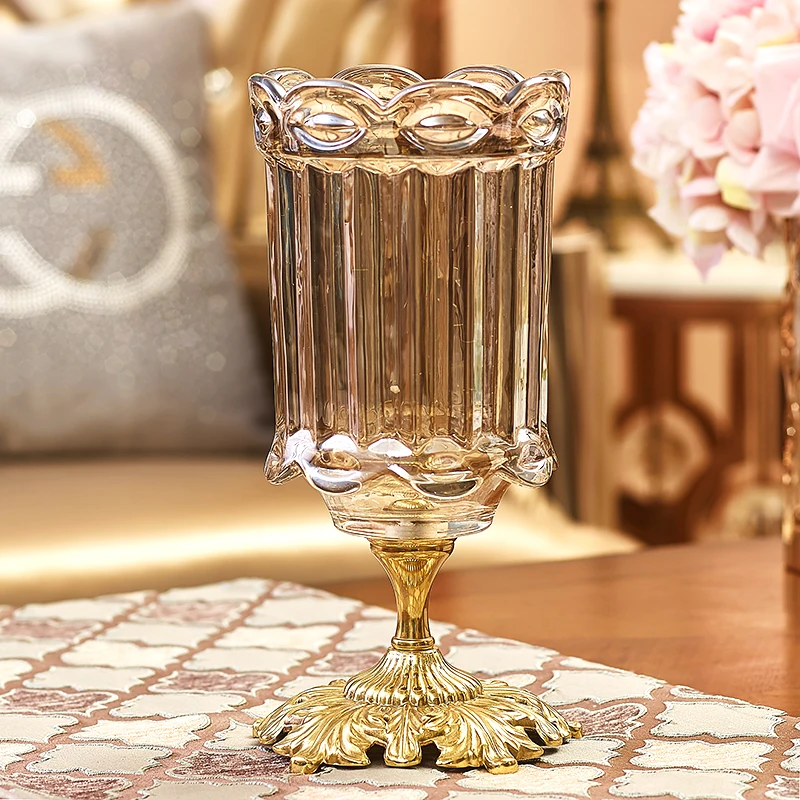Mosadz Vyrezávané Zlaté Sklenené Vázy Jedálenský Stôl Spálňa Domov Model Miestnosti Dekorácie Váza Nastaviť