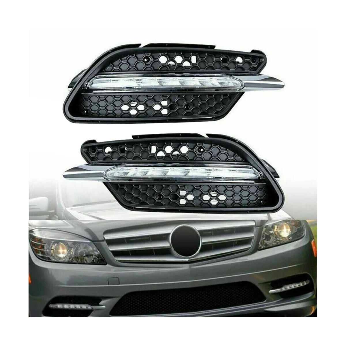 1Pair LED Hmlové Svietidlo DRL Denné Beží Svetlo pre Benz W204 C Triedy C300 2008-2011