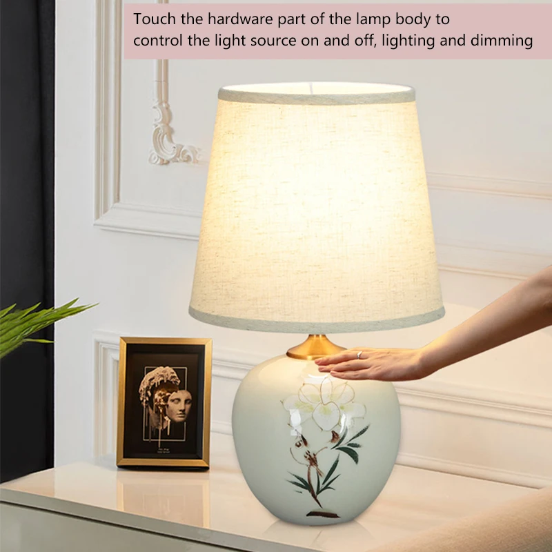 PLLY Keramické Stolové Lampy, Čínsky pre Nočné Moderné Biele LED Stmievanie Stôl Svetlo Pre Domáce Obývacia Spálňa Decor