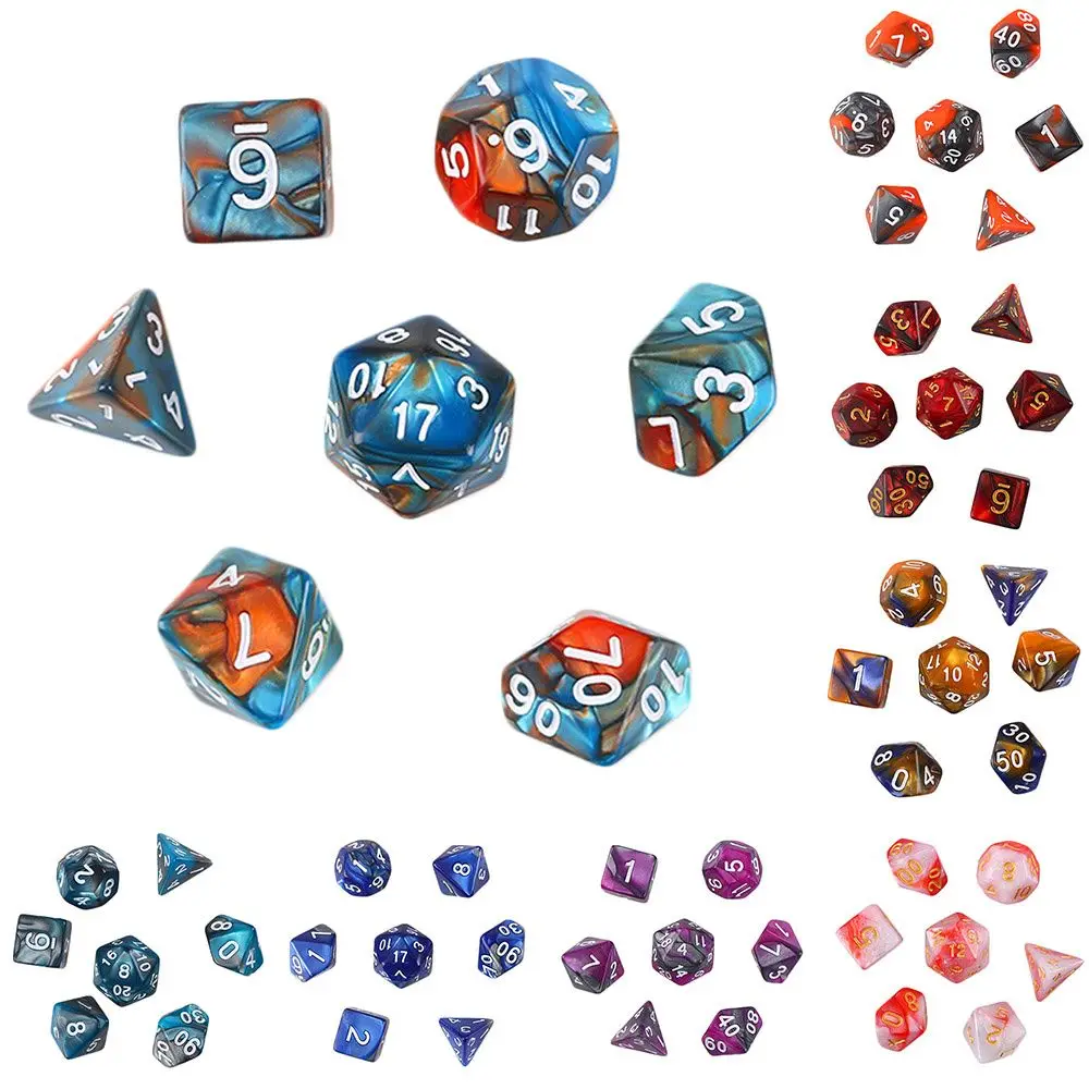 7 ks Modrá/Biela Akrylátová Polyhedral Dice Set Pre TRPG DND 7-Die Lidescent Lesk Digitálne Kocky Zábava Hra Príslušenstvo