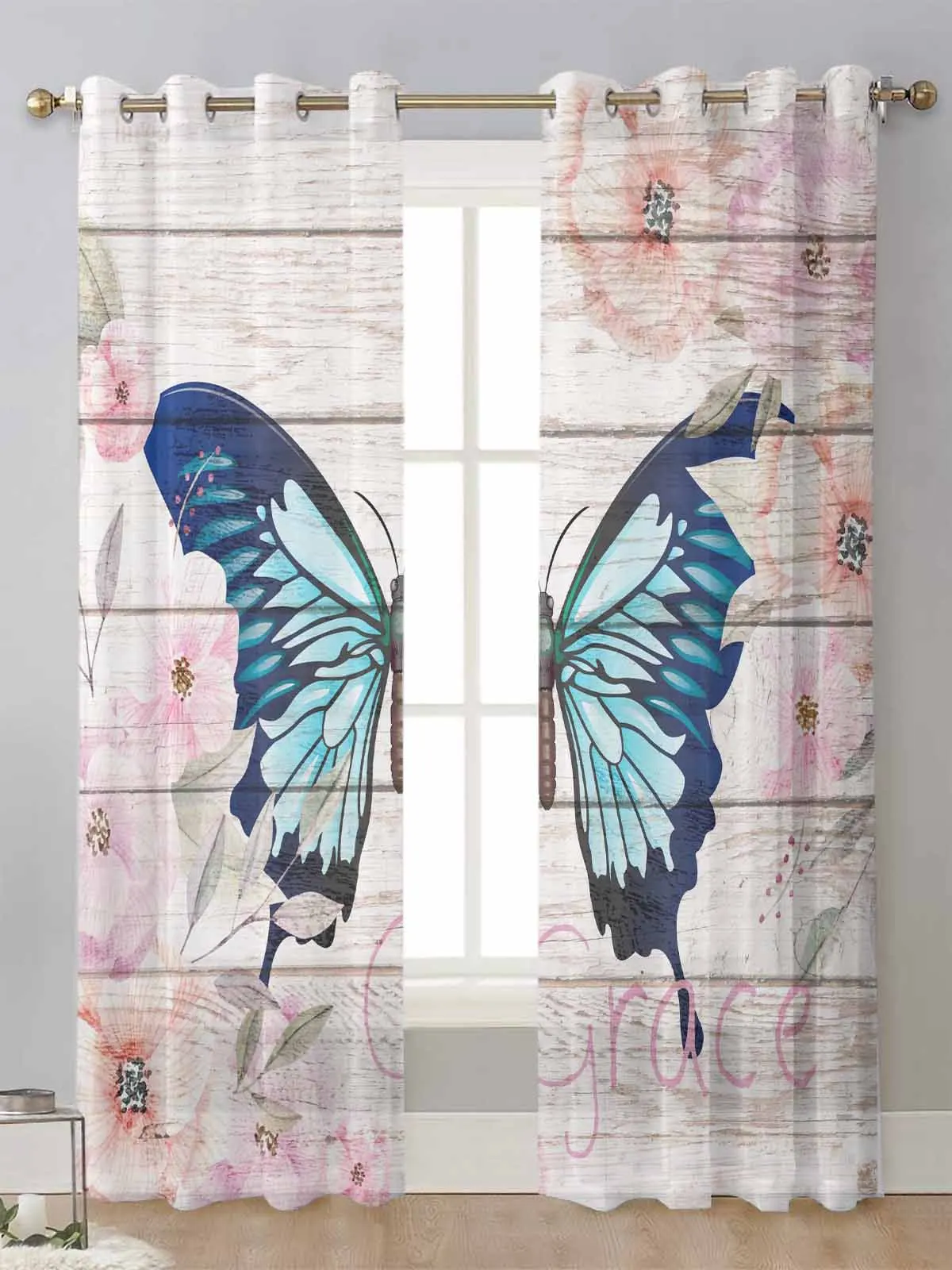 Motýľ Kvet Vďaky Póry Dreva Priesvitné Závesy Pre Obývacia Izba Okno Voile Tylu Opony Cortinas Závesy Domova